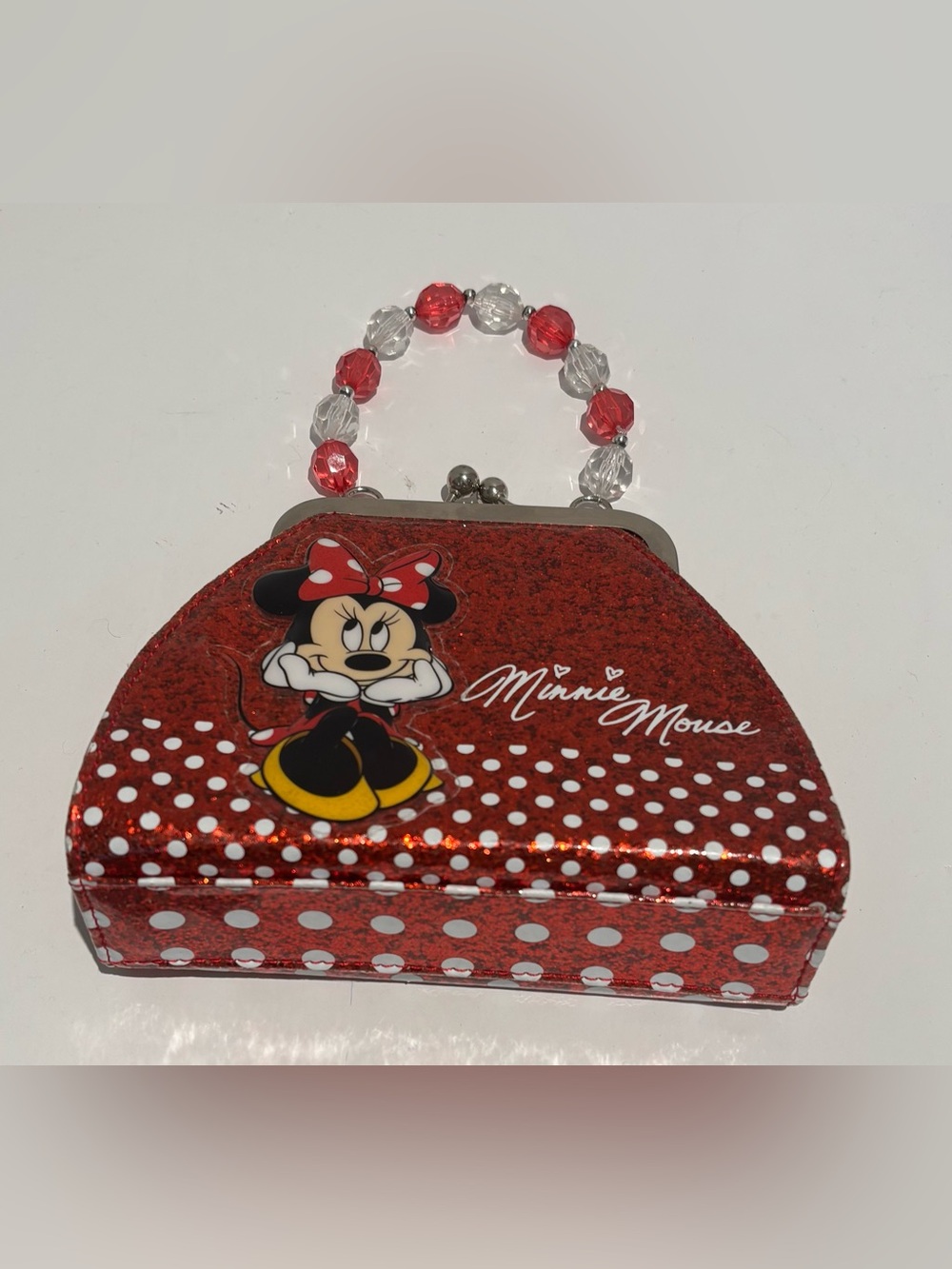 Disneyland Disney World Parks Souvenir Minnie Mouse Purse Red Sparkly Polka Dot